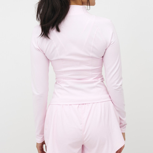 Womens Fitted Long Sleeve High Neck Zip Up Cropped Yoga Jacket