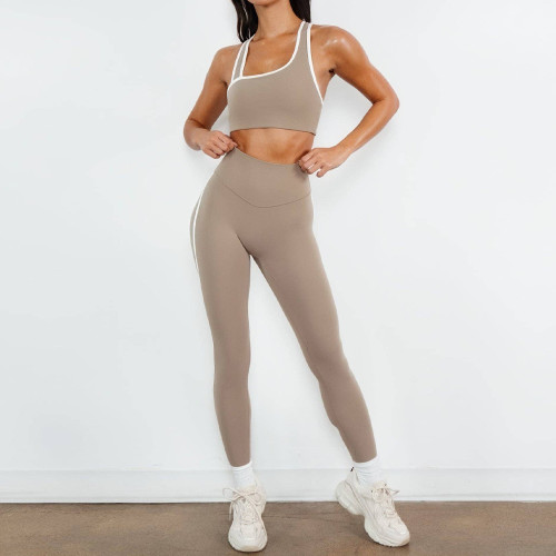 Womens High Waisted Pocket Side Stripe Compression Yoga Leggings