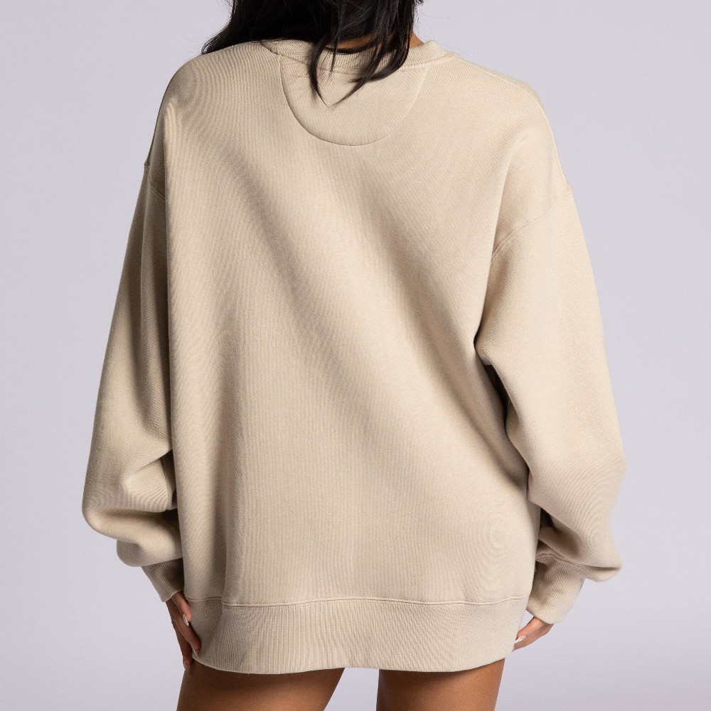 Back view showing the half moon ribbed neckline detail and ribbed hem