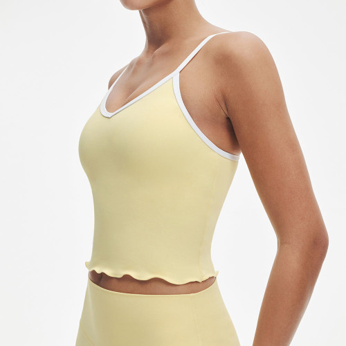 Custom Contrast V Neck Scalloped Hem Yoga Tank and Leggings Set Manufacturer