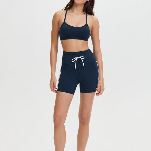 Custom Drawstring High Waist Contrast Side Stripe 4 Inch Yoga Shorts Manufacturer