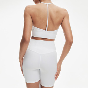 Ruched Halter V Neck Yoga Bra and Biker Shorts Set with Removable Cups — OEM Activewear Supplier