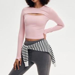 Asymmetric Chest Cutout Thumbhole Cropped Long Sleeve Yoga Top — OEM Sports T-Shirt Supplier