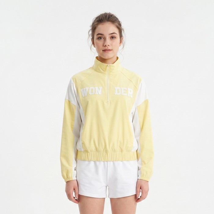 Half Zip Woven Twill Color Block Sweatshirt with Gathered Hem — Custom Sweatshirt Factory