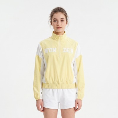 Half Zip Woven Twill Color Block Sweatshirt with Gathered Hem — Custom Sweatshirt Factory