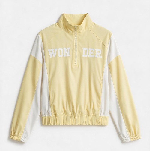 Half Zip Woven Twill Color Block Sweatshirt with Gathered Hem — Custom Sweatshirt Factory