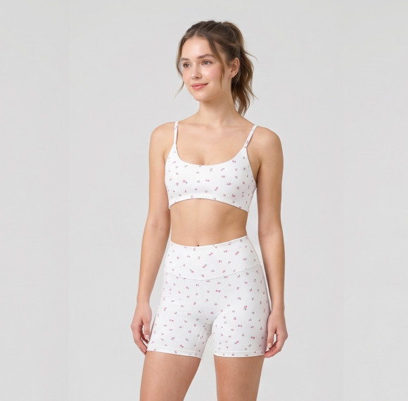 Custom Small Floral Print Yoga Set with Adjustable Strap Bra & No Front Seam Shorts