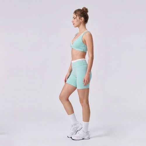 Custom Contrast Double Strap V-Neck Yoga Bra & No Front Seam Shorts Set