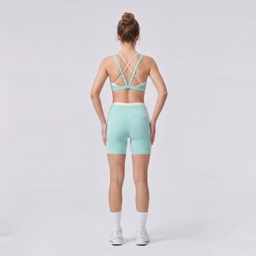 Custom Contrast Double Strap V-Neck Yoga Bra & No Front Seam Shorts Set