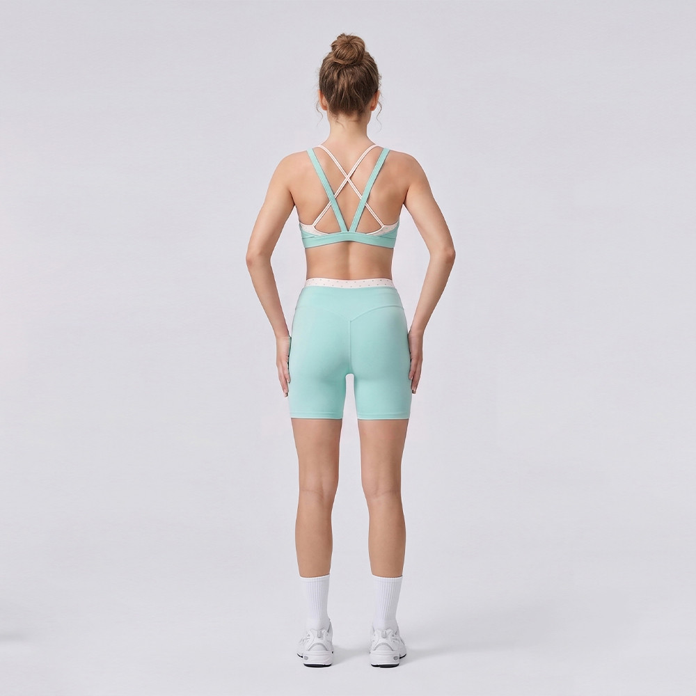 Back view showing double cross-back straps on yoga bra
