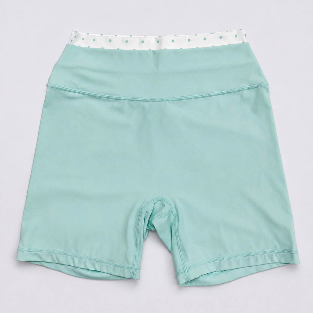 Back view of yoga shorts with contrast waistband