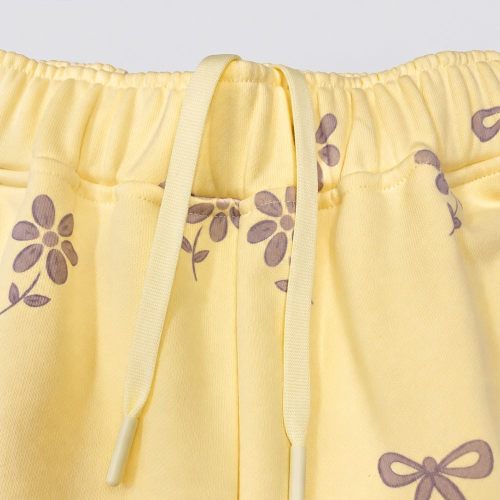 Custom 85% Cotton High Neck Embroidered Floral Sweatshirt & Shorts Set