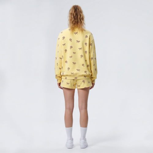 Custom 85% Cotton High Neck Embroidered Floral Sweatshirt & Shorts Set