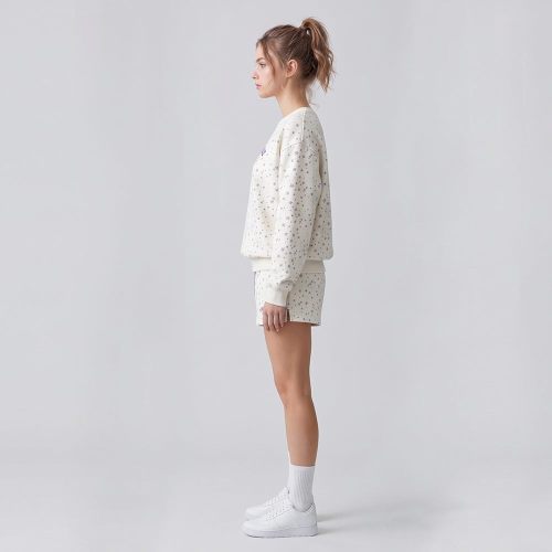 Custom European Fleece Snowflake Print Embroidered Crewneck & Shorts Set