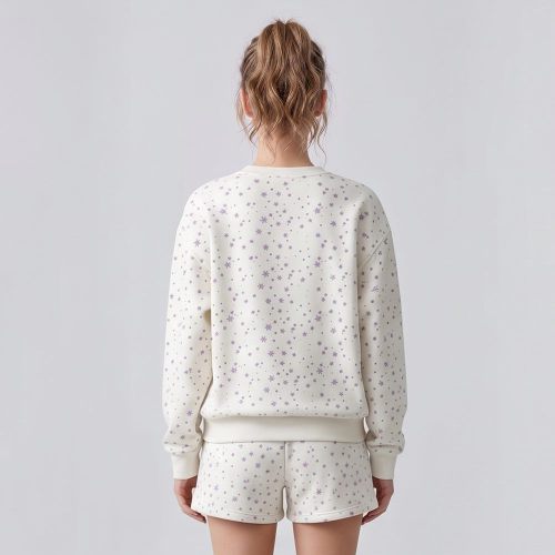 Custom European Fleece Snowflake Print Embroidered Crewneck & Shorts Set