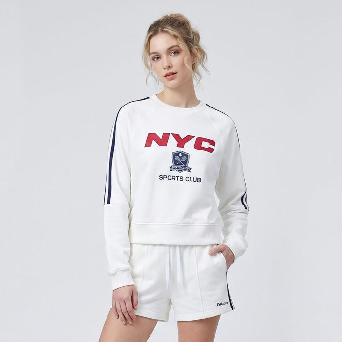 Custom Cloud-Inspired Crewneck Tracksuit with Foam Print & Contrast Webbing