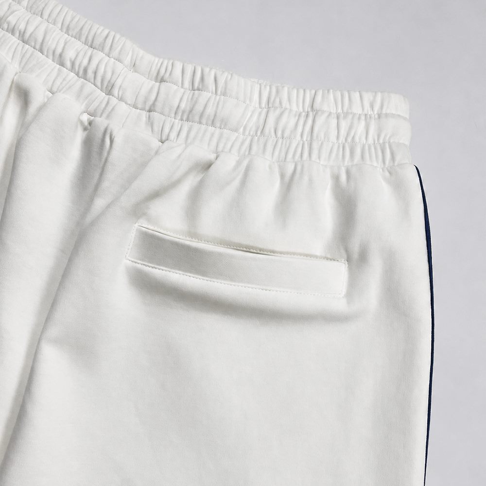Close view of back pocket on drawstring shorts