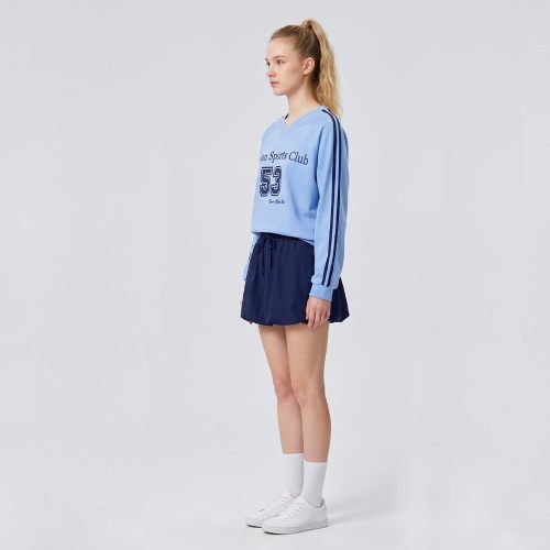 Custom Women's V-Neck Contrast Woven Tape Letter Print Sweatshirt