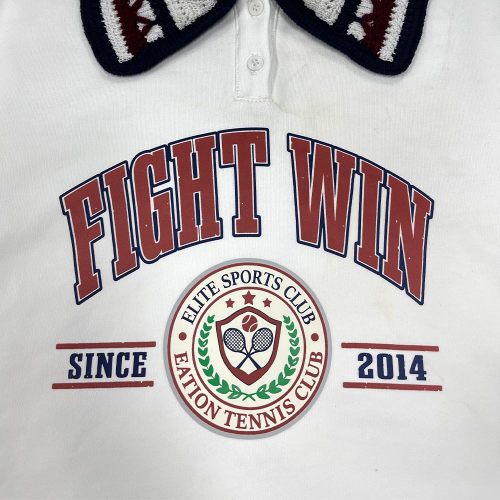 Custom 100% Cotton Women's Polo Collar Varsity Print Sweatshirt