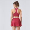 Custom Wide Rib Contrast Binding Sports Bra Side-Slit Tennis Skort Set