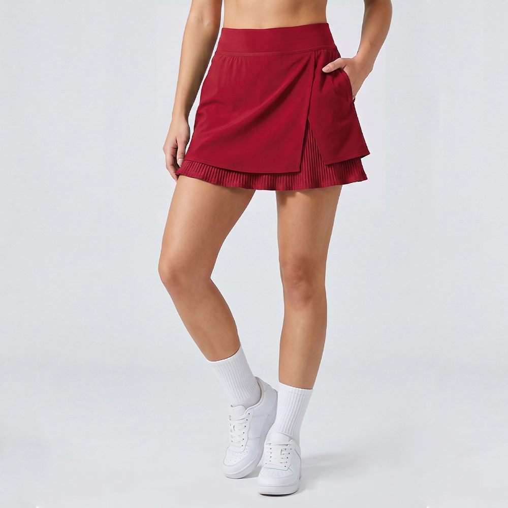 Custom double-layer burgundy tennis skort with side pocket