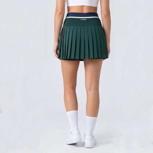 Custom Contrast Waistband Pleated Tennis Skort with Inner-Short Pocket