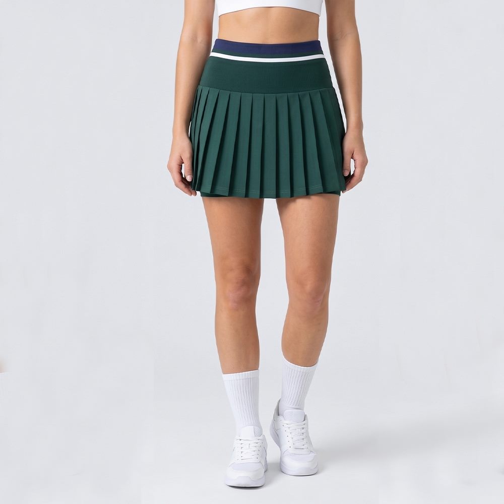 Custom contrast waistband pleated women’s tennis skort