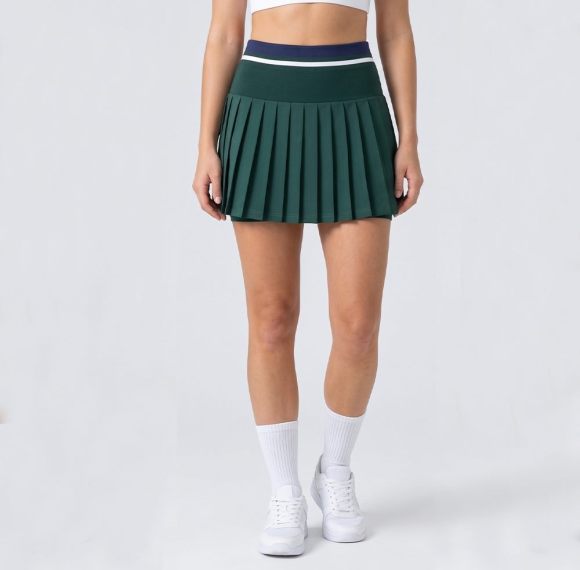 Custom Contrast Waistband Pleated Tennis Skort with Inner-Short Pocket