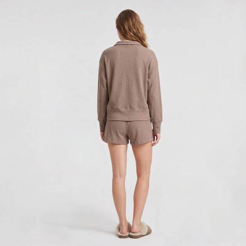 Custom Waffle-Textured Lounge Set with Adjustable Collar & Button Shorts