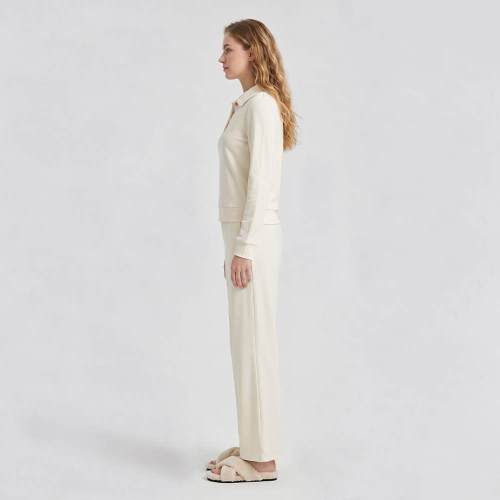 Custom Double-Sided Velvety-Feel Polo Lounge Set with Wide-Leg Trousers