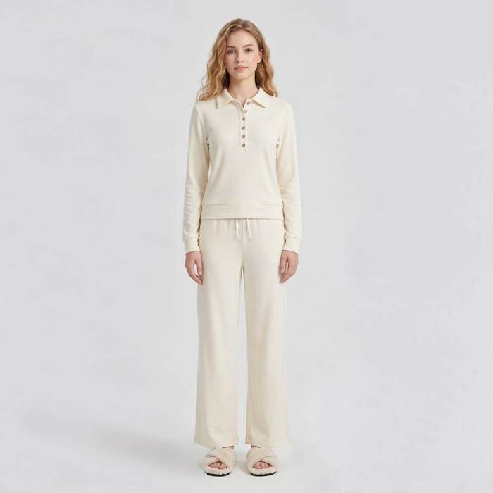 Custom Double-Sided Velvety-Feel Polo Lounge Set with Wide-Leg Trousers