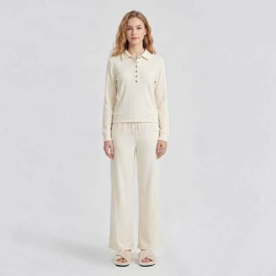 Custom Double-Sided Velvety-Feel Polo Lounge Set with Wide-Leg Trousers