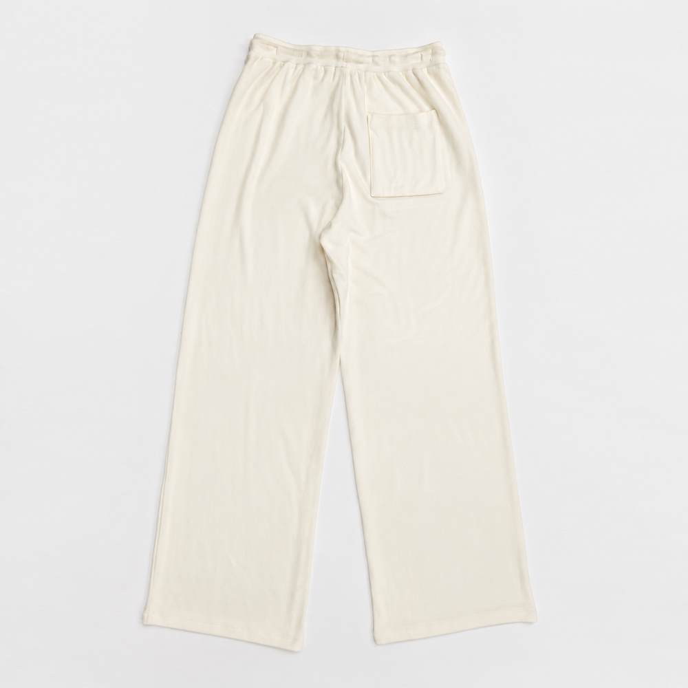 Back patch pocket on custom wide-leg lounge trousers