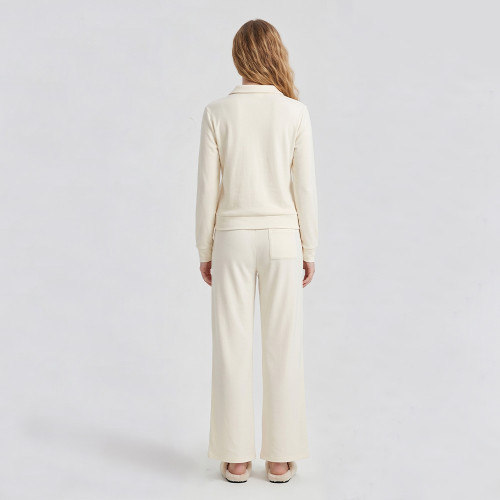 Custom Double-Sided Velvety-Feel Polo Lounge Set with Wide-Leg Trousers
