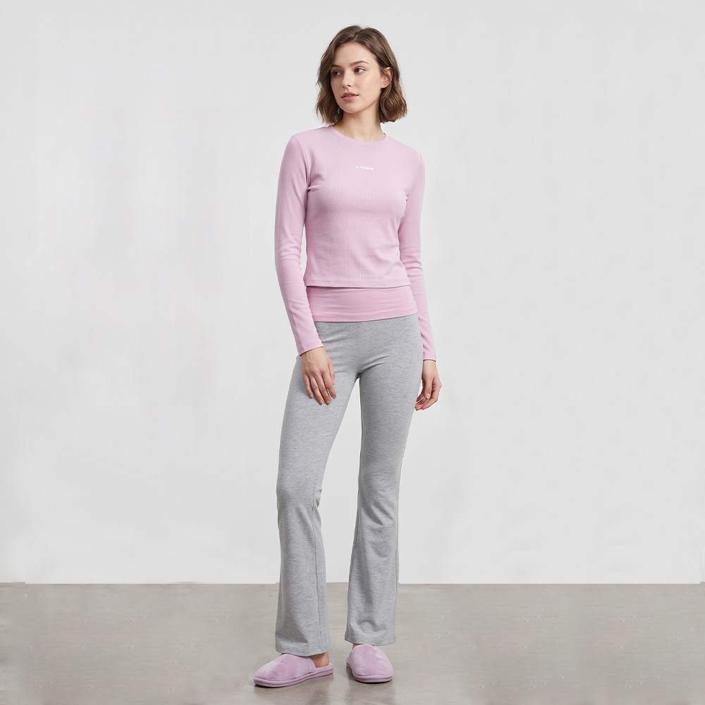 Custom cropped long-sleeve top and high-rise flare lounge pants set