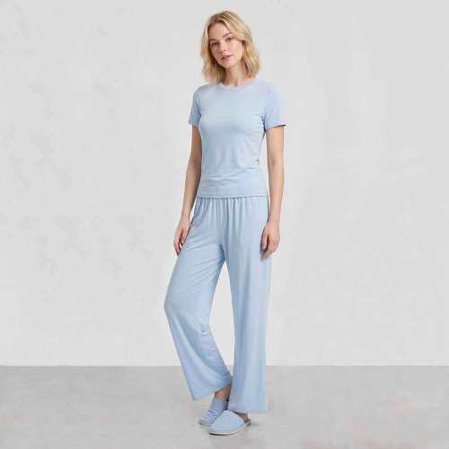 Custom Modal-Blend Fitted Tee & Wide-Leg Lounge Pants Set
