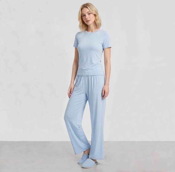 Custom Modal-Blend Fitted Tee & Wide-Leg Lounge Pants Set