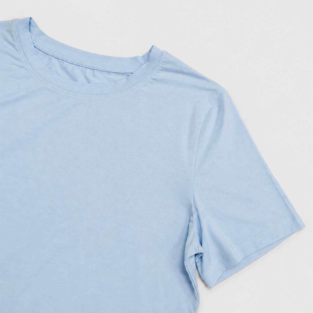 Short sleeve fitted top detail of custom modal lounge set