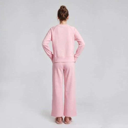Custom Raglan Crewneck Lounge Set with Side-Slit Wide-Leg Pants