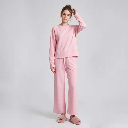 Custom Raglan Crewneck Lounge Set with Side-Slit Wide-Leg Pants