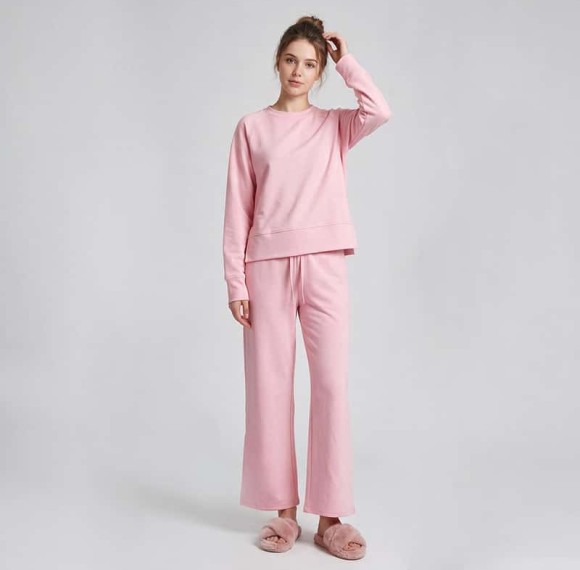 Custom Raglan Crewneck Lounge Set with Side-Slit Wide-Leg Pants