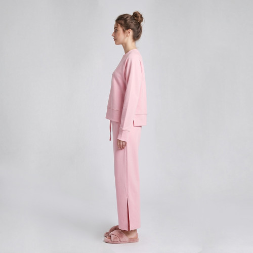 Custom Raglan Crewneck Lounge Set with Side-Slit Wide-Leg Pants