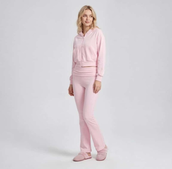Custom Cropped Zip Hoodie & Fold-Over Flare Pants Lounge Set