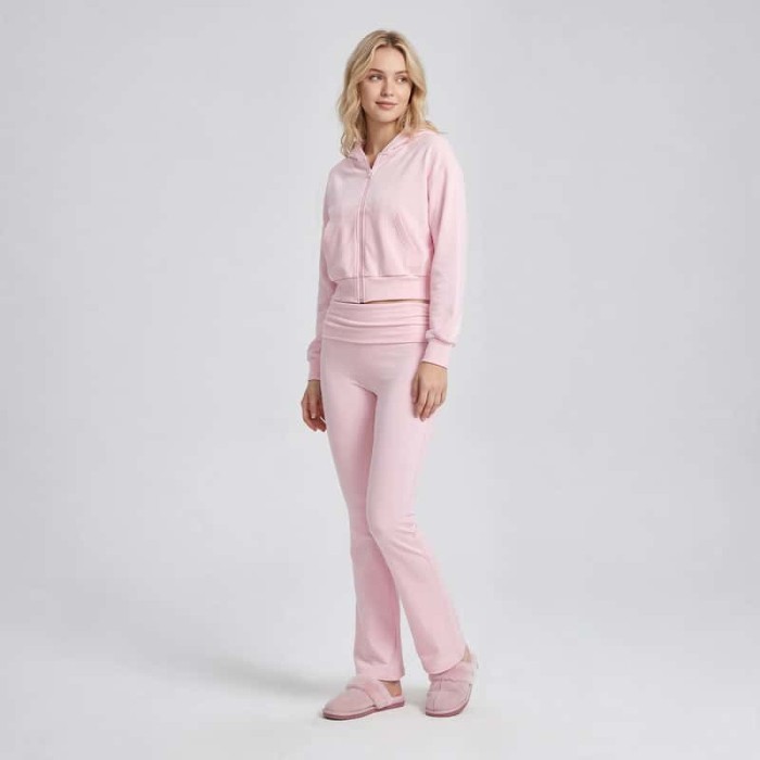 Custom Cropped Zip Hoodie & Fold-Over Flare Pants Lounge Set
