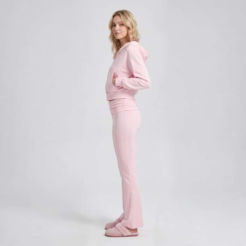 Custom Cropped Zip Hoodie & Fold-Over Flare Pants Lounge Set