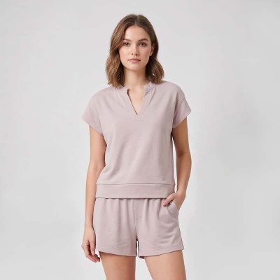 Custom V-Neck Lounge Set with Wide-Hem Tee & Pocket Shorts