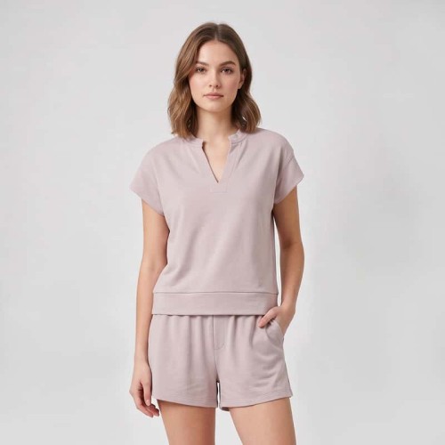 Custom V-Neck Lounge Set with Wide-Hem Tee & Pocket Shorts