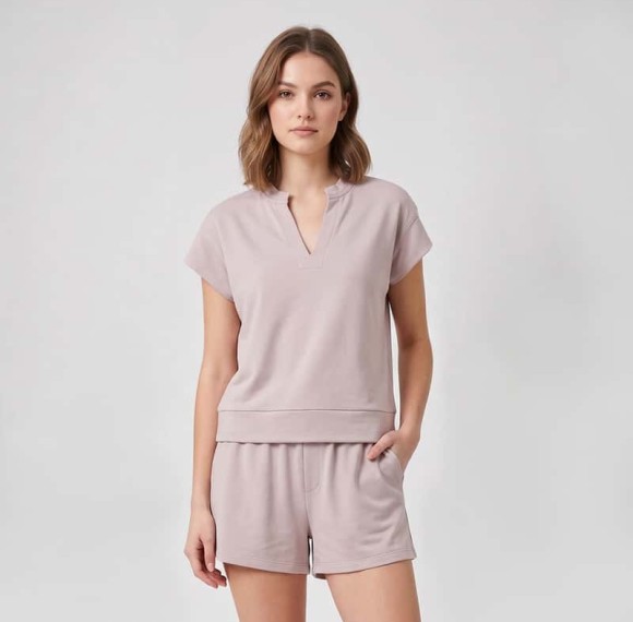 Custom V-Neck Lounge Set with Wide-Hem Tee & Pocket Shorts