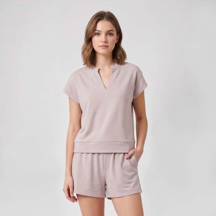 Custom V-Neck Lounge Set with Wide-Hem Tee & Pocket Shorts