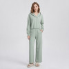 Custom V-Neck Hooded Lounge Set with Gathered Hem & Wide-Leg Pants